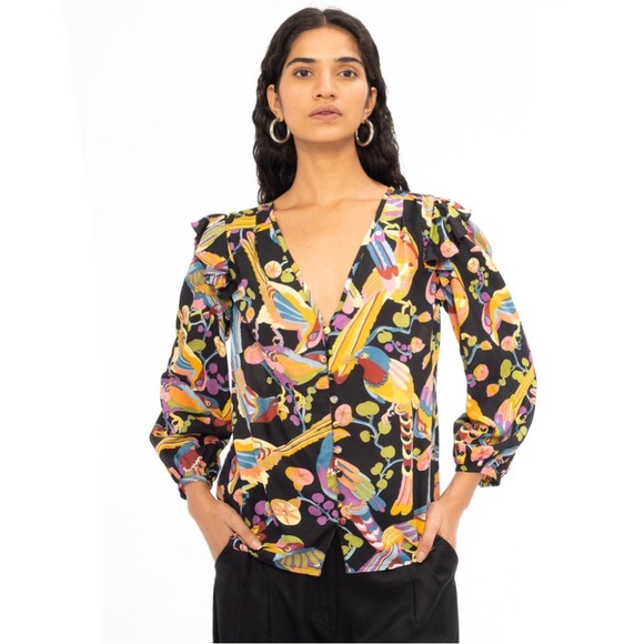 NEW NWOT Banjanan Elise Blouse In Jet Tropical Print - Picture 1 of 10